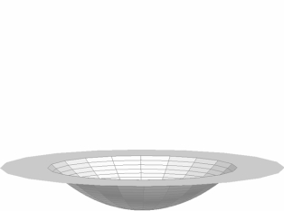 A certain lunar crater is shaped approximately as a paraboloid (see figure) . The cross sections of the crater parallel to the lunar surface are circular, with a maximum radius of 80 meters. The depth of the crater is 16 meters. Find an equation for the surface of the crater. [Write your equation such that the bottom of the crater is located at (x, y, z)  = (0, 0, 0) . Assume the z-axis is perpendicular to the lunar surface.]   A)    B)    C)    D)   
