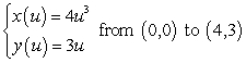 The time required for a skier, initially at rest, to ski from point A to point B on an inclined plane (where B is not directly downhill from A is given by:   . In the equation above, a is the value of the parameter u at point A, b is the value of u at point B, and k is a constant. The expressions x(u)  and y(u)  represent parametrically the trajectory taken by the skier. The  straight downhill  direction is assumed to be in the direction of increasing values of y. Find the time required to complete the trip if the skier chooses the following trajectory:   .  A)  5.4802k B)  5.0956k C)  91.310k D)  90.2388k