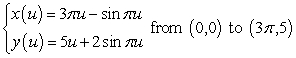The time required for a skier, initially at rest, to ski from point A to point B on an inclined plane (where B is not directly downhill from a. is given by:   . In the equation above, a is the value of the parameter u at point A, b is the value of u at point B, and k is a constant. The expressions x(u)  and y(u)  represent parametrically the trajectory taken by the skier. The  straight downhill  direction is assumed to be in the direction of increasing values of y. Find the time required to complete the trip if the skier chooses the following trajectory:   . A)  6.6855k B)  2.5546k C)  11.7447k D)  7.8653k