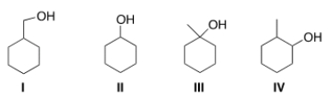 Which of the following alcohols reacts the fastest with HCl to give the corresponding alkyl halide?   A)  I B)  II C)  III D)  IV