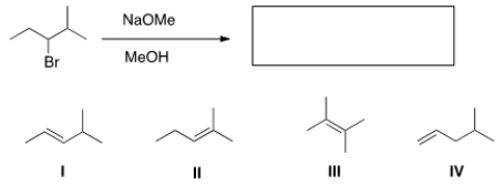 What is the major elimination product obtained from the following reaction?   A)  I B)  II C)  III D)  IV