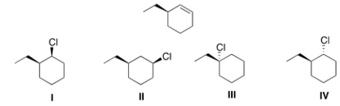 Which of the following alkyl halides will afford the product below as the major product in an E2 reaction?   A)  I B)  II C)  III D)  IV