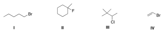 Which of the following alkyl halides is a secondary alkyl halide?   A)  I B)  II C)  III D)  IV