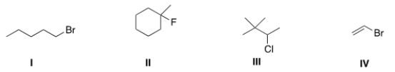 Which of the following alkyl halides is a tertiary alkyl halide?   A)  I B)  II C)  III D)  IV