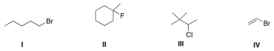 Which of the following alkyl halides is a vinyl alkyl halide?   A)  I B)  II C)  III D)  IV