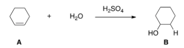 What kind of reaction does the conversion of A to B represent?   A)  Acid-base reaction. B)  Elimination reaction. C)  Substitution reaction. D)  Addition reaction.