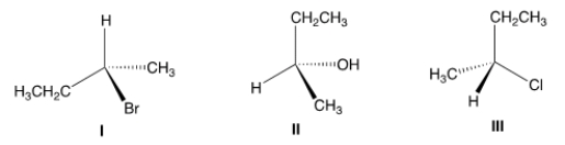 Which of the following structures has the S configuration?   A)  Only I B)  Only II C)  Only I and II D)  I, II and III