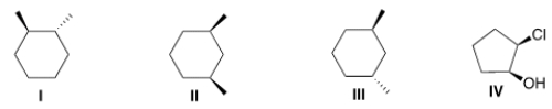 Which of the following cyclic molecules is a meso compound?   A)  I B)  II C)  III D)  IV