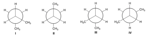 Which of the following are anti conformers?   A)  I and II B)  II and III C)  I and IV D)  II and IV