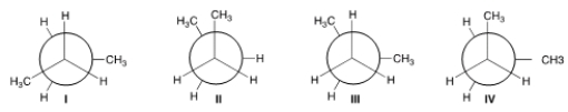 Which of the following conformers has the highest energy?   A)  I B)  II C)  III D)  IV