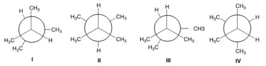 Which of the following is the lowest energy conformer of 2,3-dimethybutane?   A)  I B)  II C)  III D)  IV