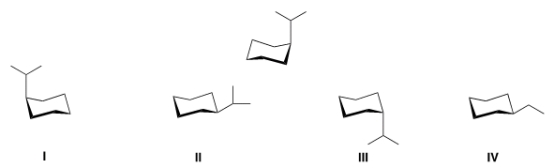 What is the alternate chair conformation of the following compound?   A)  I B)  II C)  III D)  IV