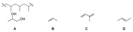 Which of the following monomers yields the polymer shown below?   A)  A B)  B C)  C D)  D