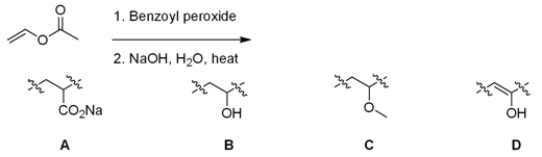 Identify the repeating unit in the polymer formed from the following reaction sequence.   A)  A B)  B C)  C D)  D
