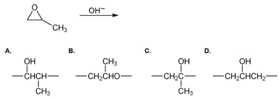 <strong>Which of the following is the repeating unit of the polymer formed in the polymerization reaction shown below? </strong> A) A B) B C) C D) D