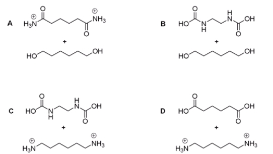 Which of the following sets of products results if nylon 66 is treated with sulfuric acid?   A)  A B)  B C)  C D)  D