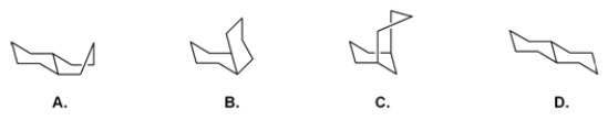 Which structure represents the lowest energy conformation of a trans-decalin?   A)  A B)  B C)  C D)  D