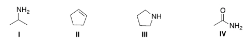 Which of the following structures contains a secondary amine?   A)  I B)  II C)  III D)  IV