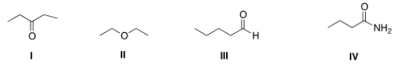 Which of the following compounds has the highest boiling point?   A)  I B)  II C)  III D)  IV