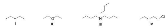 Which of the following compounds is expected to be H<sub>2</sub>O soluble?   A)  I B)  II C)  III D)  IV