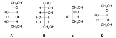 <strong>Which of the following sugars can be classified as an aldohexose?  </strong> A) A B) B C) C D) D <div style=padding-top: 35px> 