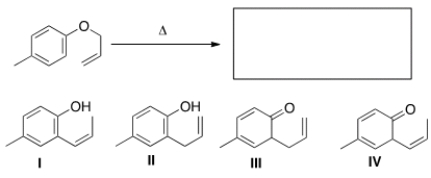 What is the major organic product of the following Claisen rearrangement?   A)  I B)  II C)  III D)  IV