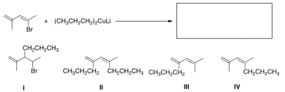 What is the major organic product of the following reaction?   A)  I B)  II C)  III D)  IV