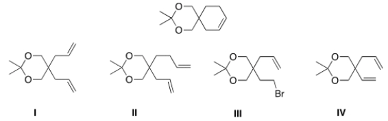 What would be the starting material for the following product that was made via a Grubbs catalyst?   A)  I B)  II C)  III D)  IV
