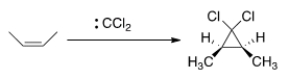 As shown below, when cis-2-butene reacts with dichlorocarbene, only the cis-1,1-dichloro-2,3-dimethylcyclopropane is formed. What can we conclude about the nature of the reaction mechanism?   A)  The mechanism is an S<sub>N</sub>1 mechanism. B)  The mechanism is a concerted. C)  The mechanism proceeds through a radical intermediate. D)  The mechanism is an E2 mechanism.