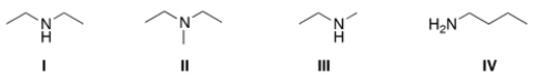 Which of the following amines are classified as tertiary (3°)  amines?   A)  I B)  II C)  III D)  IV