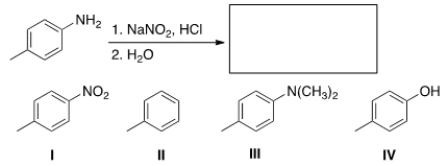 Predict the major organic product of the following reaction.   A)  I B)  II C)  III D)  IV