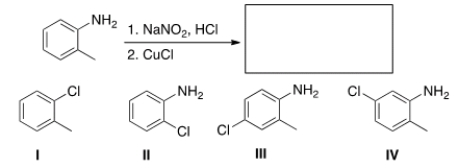 Predict the major product of the following reaction.   A)  I B)  II C)  III D)  IV