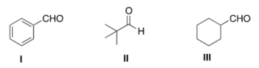 Which of the following carbonyl compounds will undergo Aldol addition reactions when treated with aqueous sodium hydroxide?   A)  I B)  II C)  III D)  None of the choices