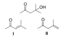 Which is the unsaturated carbonyl compound formed in the dehydration of the following <font face= symbol ></font>-hydroxy carbonyl compound?   A)  I B)  II C)  I and II D)  None of the choices