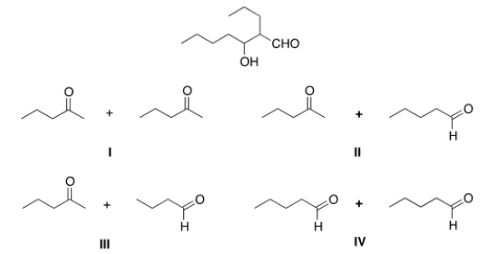 What aldehyde or ketone is needed to prepare the following compound by an Aldol reaction?   A)  I B)  II C)  III D)  IV