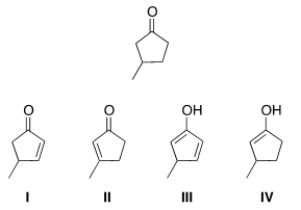 Which of the following is an enol form of the following compound?   A)  I B)  II C)  III D)  IV