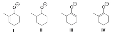 Which is the thermodynamic enolate of 2-methylcyclohexanone?   A)  I B)  II C)  III D)  IV