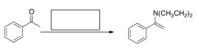 What is the missing reagent in the reaction below?   A)  Ethyl amine, mild acid B)  Diethylamine, mild acid C)  Diethylamine, strong acid D)  Diethylamine, NaOMe