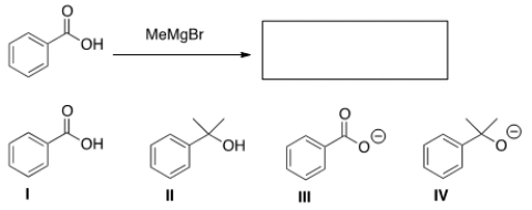 What will be the product of the following reaction (before any aqueous work-up) ?   A)  I B)  II C)  III D)  IV