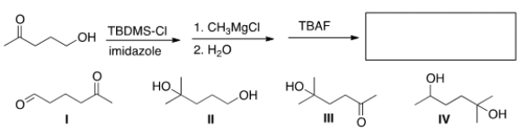 What is the major organic product in the following sequence of reactions?   A)  I B)  II C)  III D)  IV