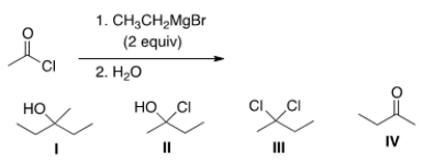What is the major organic product of the following reaction?   A)  I B)  II C)  III D)  IV