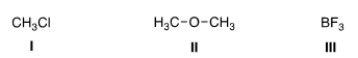 What is the electrophilic site in the following compounds?   A)  I = Carbon; II = carbon; III = boron. B)  I = Chlorine; II = carbon; III = boron. C)  I = Carbon; II = oxygen; III = boron. D)  I = Carbon; II = carbon; III = fluorine.