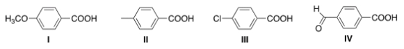 Rank the following compounds in order of decreasing acidity, putting the most acidic first.   A)  III > IV > I > II B)  IV > III > I > II C)  I > II > III > IV D)  IV > III > II > I