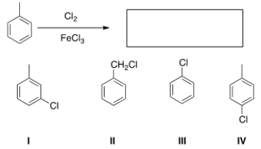 What is the major organic product obtained from the following reaction?   A)  I B)  II C)  III D)  IV