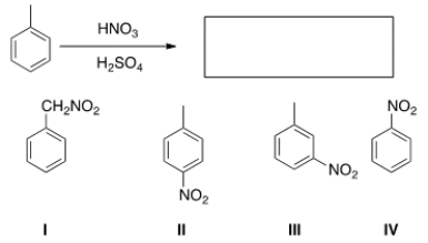 What is the major organic product obtained from the following reaction?   A)  I B)  II C)  III D)  IV