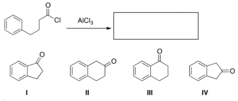 What is the major organic product obtained from the following reaction?   A)  I B)  II C)  III D)  IV