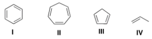Which of the following molecules has the most acidic hydrogen atoms?   A)  I B)  II C)  III D)  IV