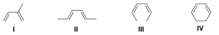 Which of the following is the least reactive diene in a Diels-Alder reaction?   A)  I B)  II C)  III D)  IV