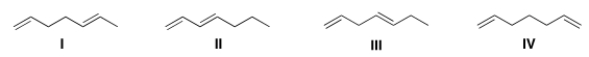 Which of the following compound absorbs UV light at the longest wavelength? A) I B) II C) III D) IV