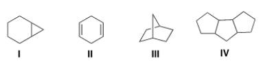 Which of the following is an example of a bridged bicyclic system?   A)  I B)  II C)  III D)  IV